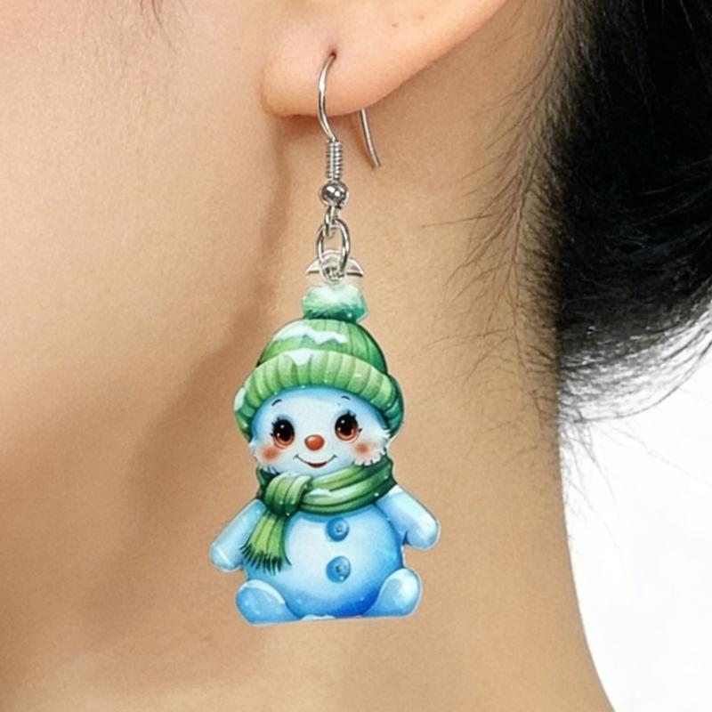 Stylish Snowman Ear Jewelry Acrylic Texture Party Earrings Fashion Geometric Pendant Accessories for Party and Daily