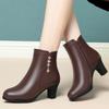 New Leather Thick-heeled Boots Women Autumn and Winter Suede Slip-on Soft-soled Mid-heeled Boots Round Head Cotton Mother Shoes