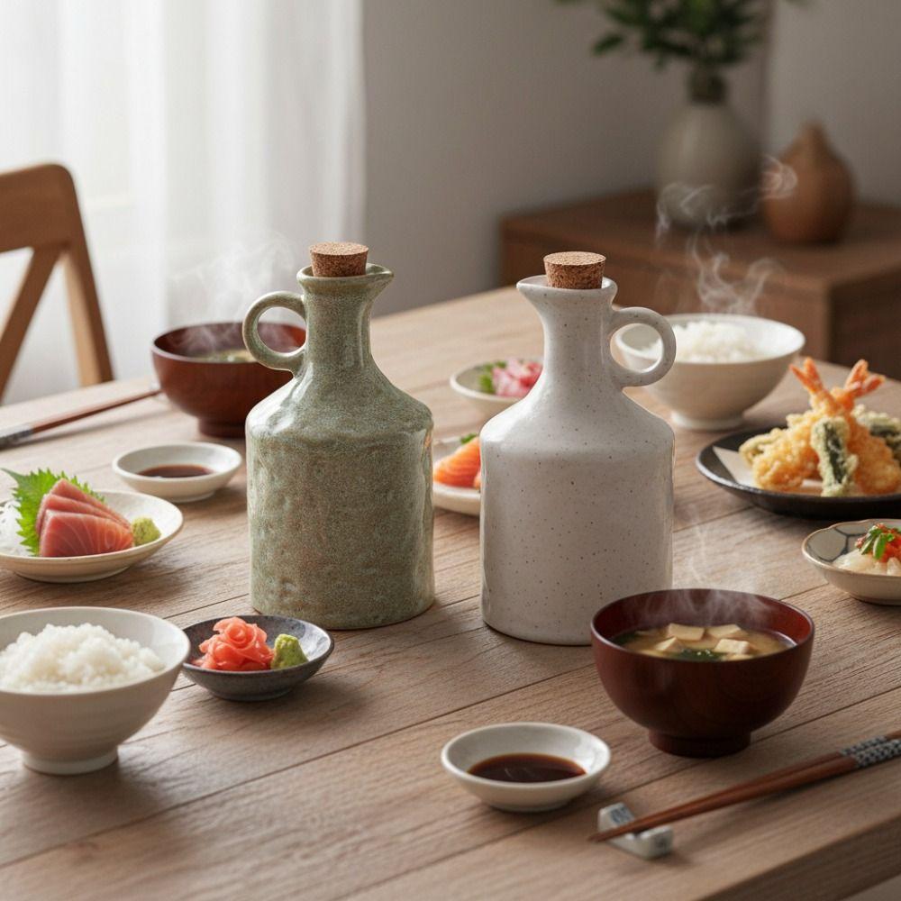 Keramik Essigtopf Vintage Sojasaucenflasche Praktisches Küchengewürz-Aufbewahrungsglas Kochen