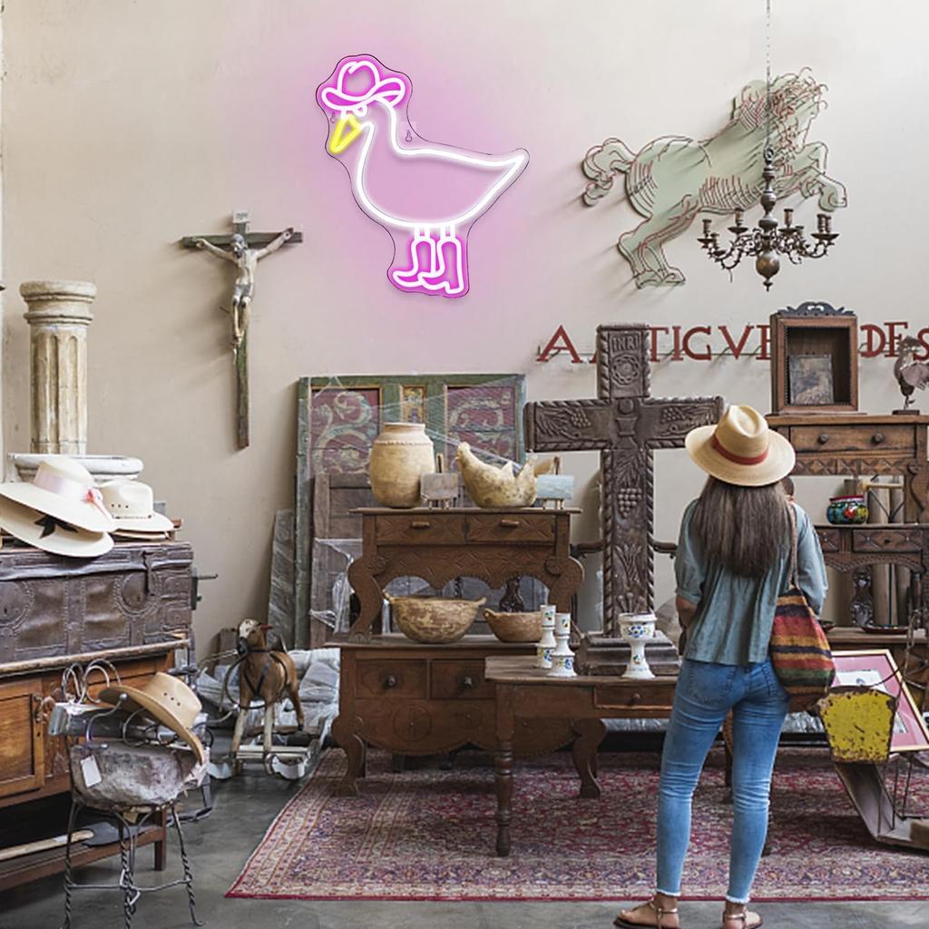 Cowboy Duck Neon Sign,Duck Neon Signs Cowgirl Boots Neon Signs for Wall Decor, USB Connectivity Pink LED Signs for Bedroom Living Room Kids Room Home