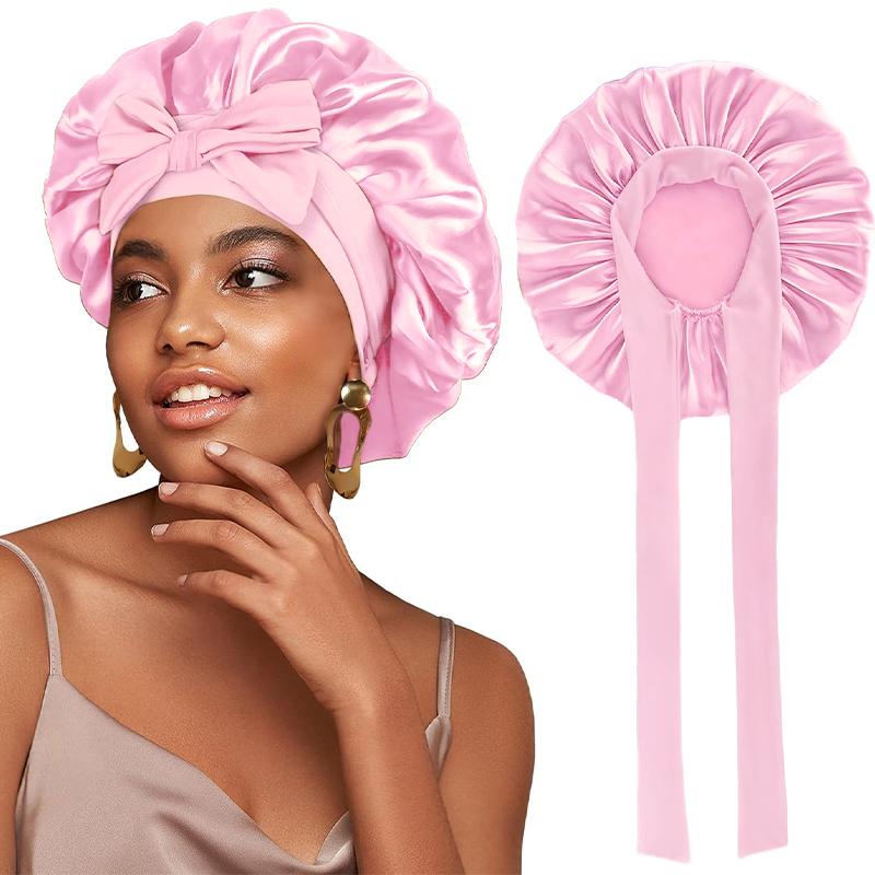 New Silky Bonnet With Elastic Tie Band Hair Bonnet For Sleeping Shower Cap Reusable Adjusting Hair Care Wrap Cap Sleep Caps