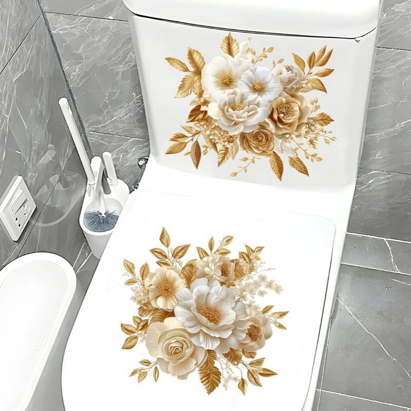 1 Set Luxury Gold Toilet Sticker Waterproof Self Adhesive Bathroom Decor Wall Stickers Home Decoration