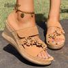 Mode Damen Retro Blumen Dekor Keilsandalen Übergröße 42 Komfort Rutschfest Strand Hausschuhe Dicke Sohle Klobige Plateau Römische Sandalen