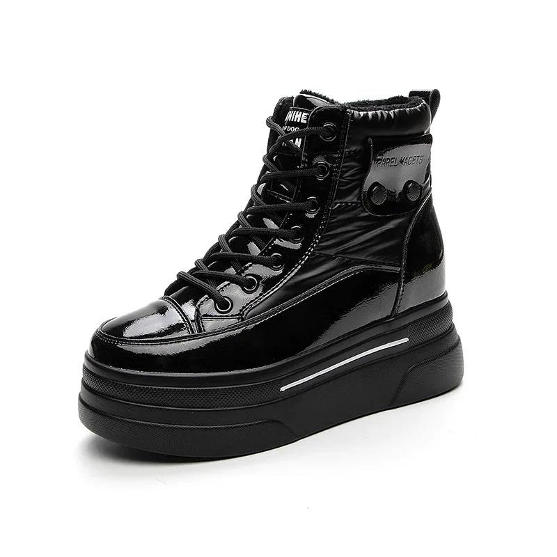 Fashion New 7.5cm Down Genuine Leather Women Ankle Booties Platform Wedge Hidden Heels Warm Women Autumn Spring Casual Boots Shoes