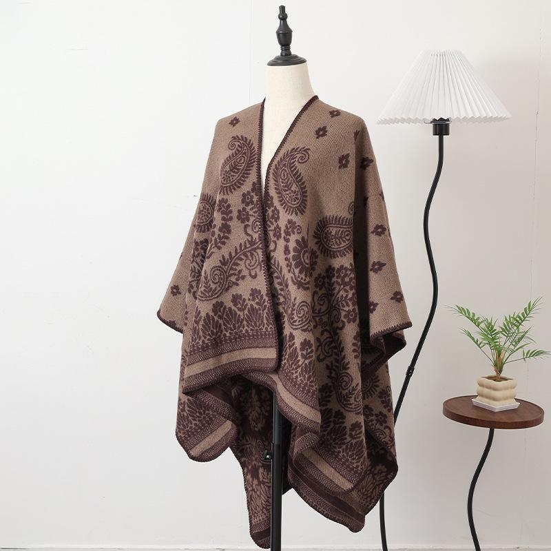 Women Scarf Daily Wear Oversized Poncho Cape Ethnic Flower Print Soft Cashmere Touch Blanket Shawl Travel Warm Wrap Scarves