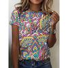 Colorful Retro Pattern T Shirt For Women Exquisite Ethnic 3D Printed Short Sleeves Tees Summer Casual Loose T-Shirts O-Neck Tops