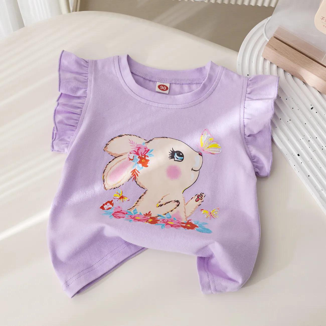 WTEMPO Schattig Meisje Vleermuismouw Baby Tanktop T-shirt Prinses Cartoon Korte Mouw 100 paars
