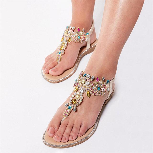 Great Quality Colorful Rhinestones Flip Flops Sandals Women 'S Shoes Summer Leisure Casual Bohemia Low Heels Comfy Walk