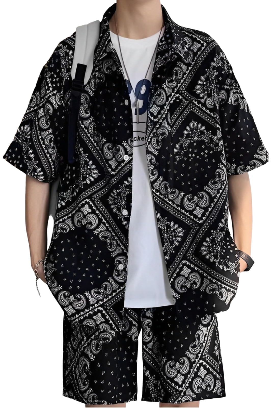 

Комплект шорт с принтом пейсли Aspersio для улицы Рубашка с воротником и Этот комплект шорт идеально подходит для повседневной носки и Этот цветочный и повседневный комплект шорт - это