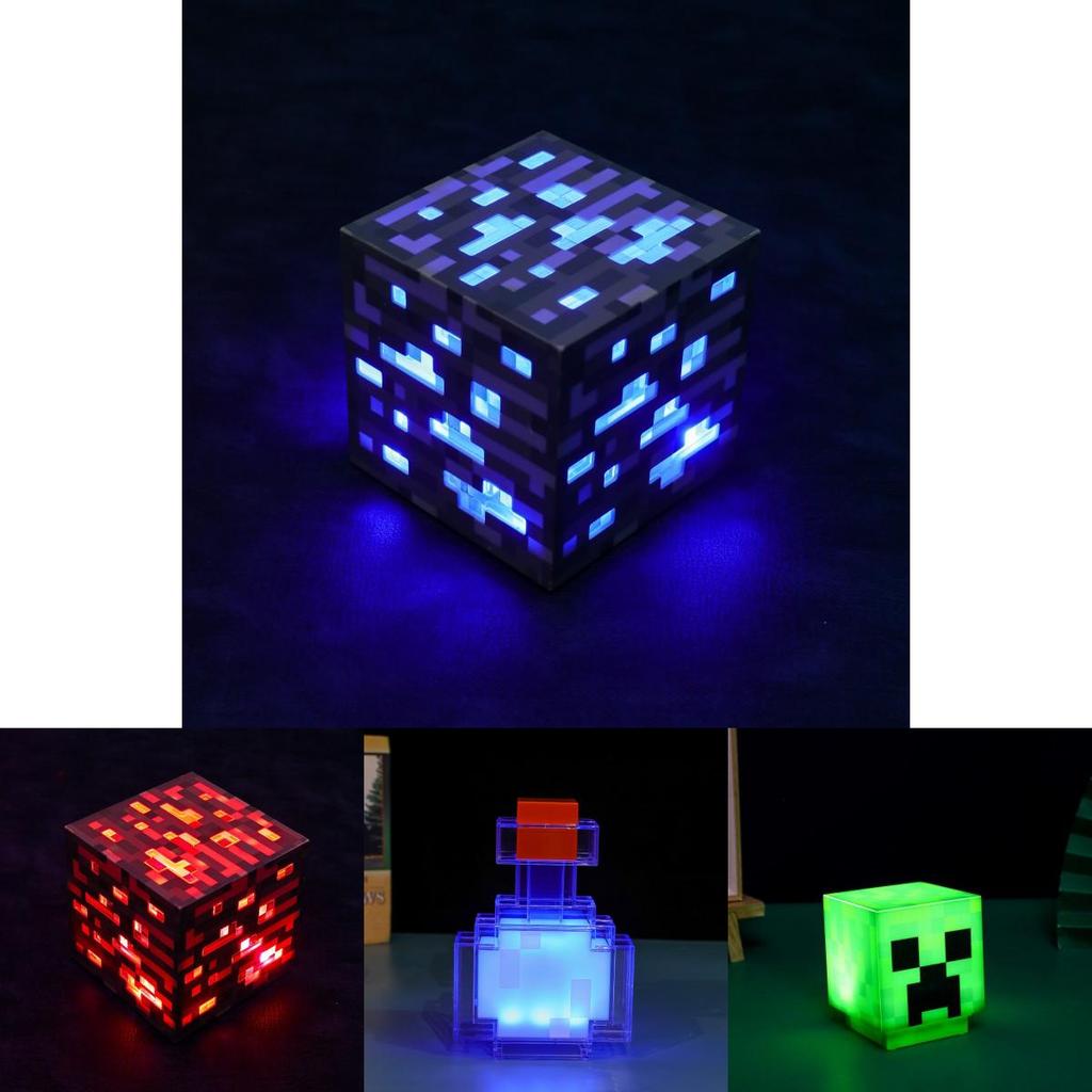 Color Changing Minecraft Themed Night Light With Rechargeable Abs Torch Design For Kids