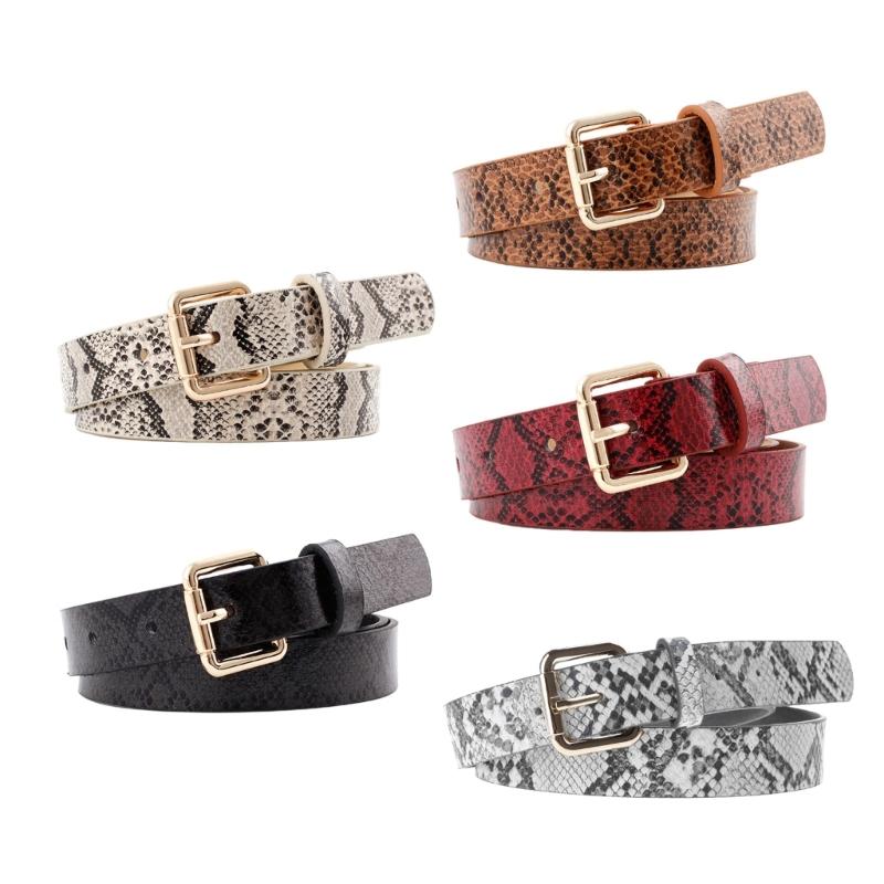 Simple Adult Unisex Waist Belt Vintage Snake Pattern PU-leather Fashion Rectangle Buckle Belt for Security Checking