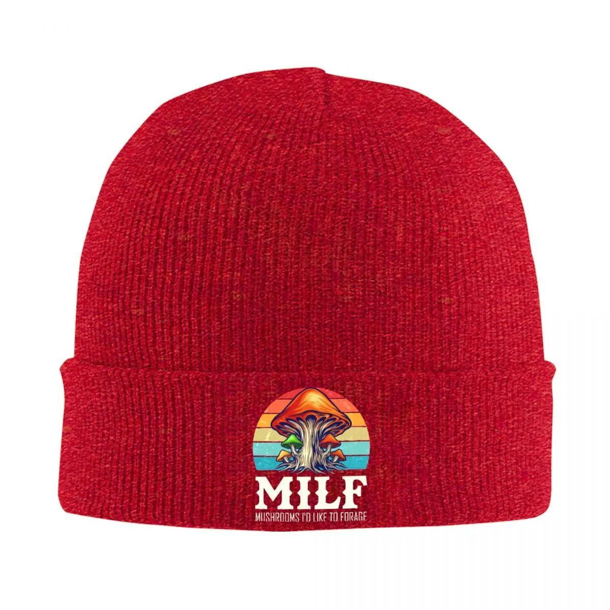 Milf Mushrooms Id Like To Forage Knitted Hat for WoUnisex Unisex Beanies Autumn Winter Hat Crochet Caps