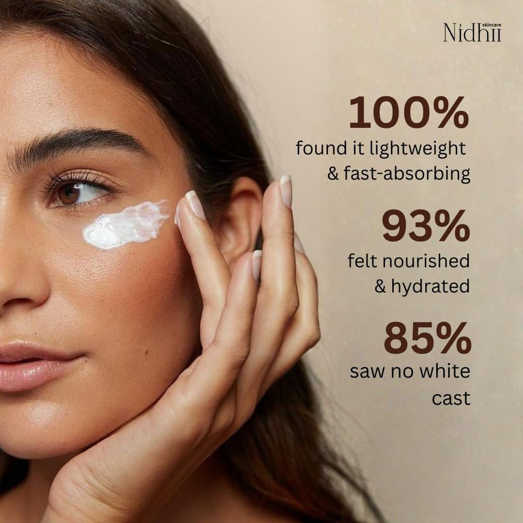 Nidhii Skincare Mineral Sunscreen SPF 50 PA++++ | With Shea Butter, Aloe Vera, Beeswax & Glycerine | Broad Spectrum UVA/UVB Defence | Lightweight N