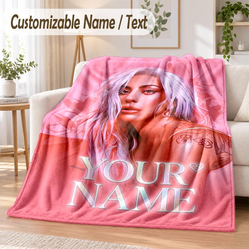 Lady Gaga Custom Name Flannel Throw Blanket Soft Warm for Sofa Bed Indoor Home Use