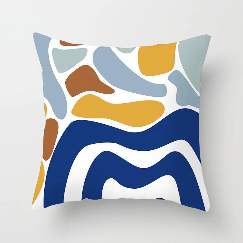 45x45cm Abstrakte Geometrische Berg Kissenbezug Blau Polyester Sofa Hotel Büro Sitzkissenbezug Heimdekoration