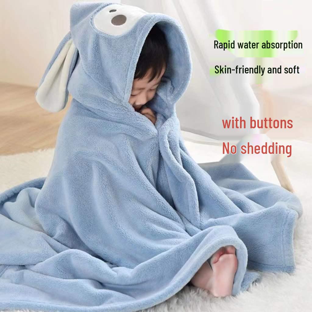 Children's Hooded Coral Fleece Bathrobe - Soft, Absorbent Cape Towel for Boys & Girls.