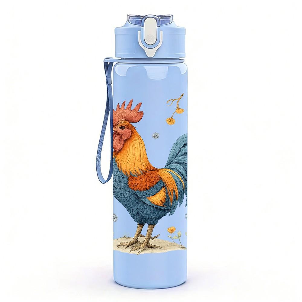 1PC Rooster Wild Flower Watercolor 750ml Color Plastic Sports Water Bottle Leakproof Flip Straw Lid For Sports Office Home Use