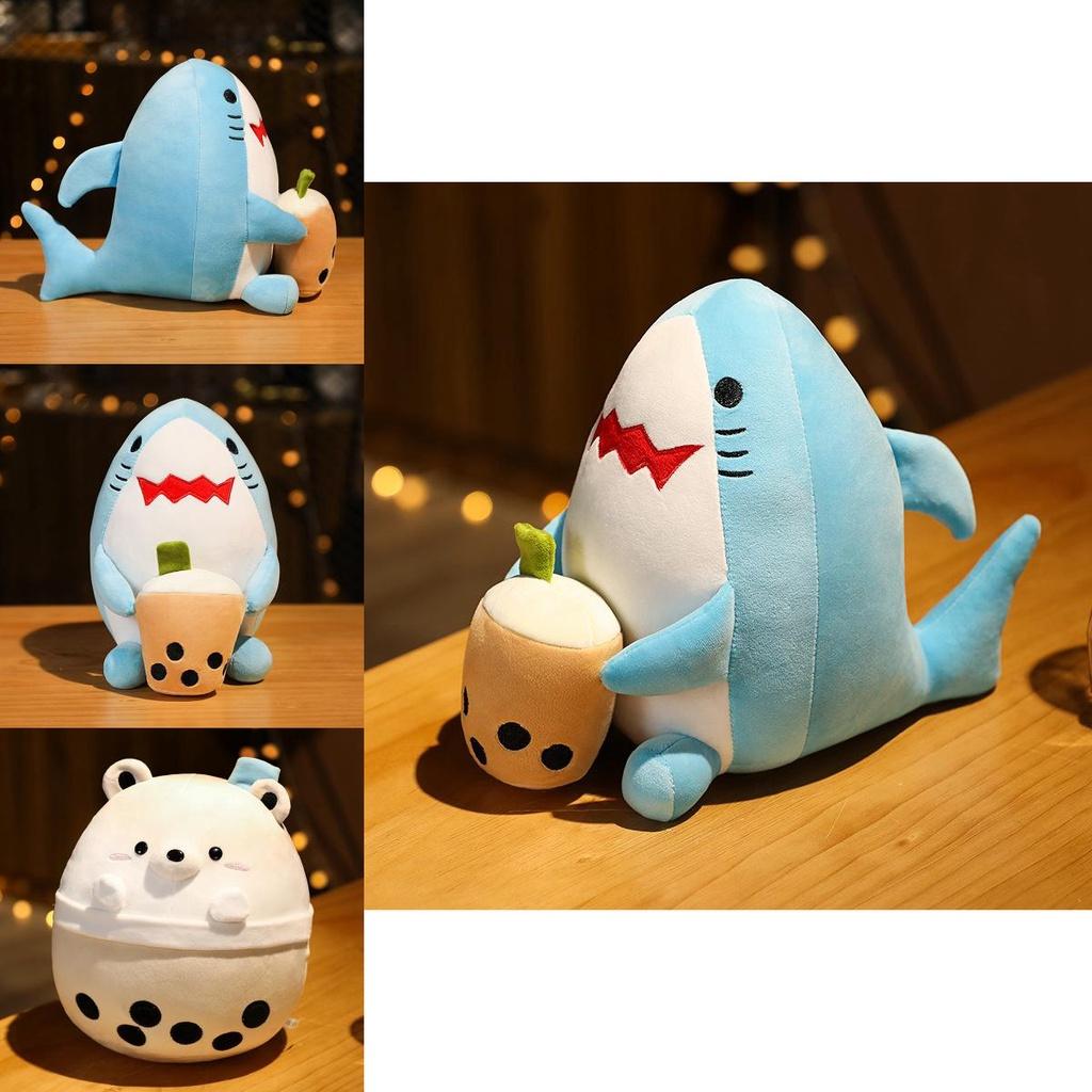 Cuddly Bubble Tea Boba Cup Squishmallow Plush Toy Bear Shark Cat