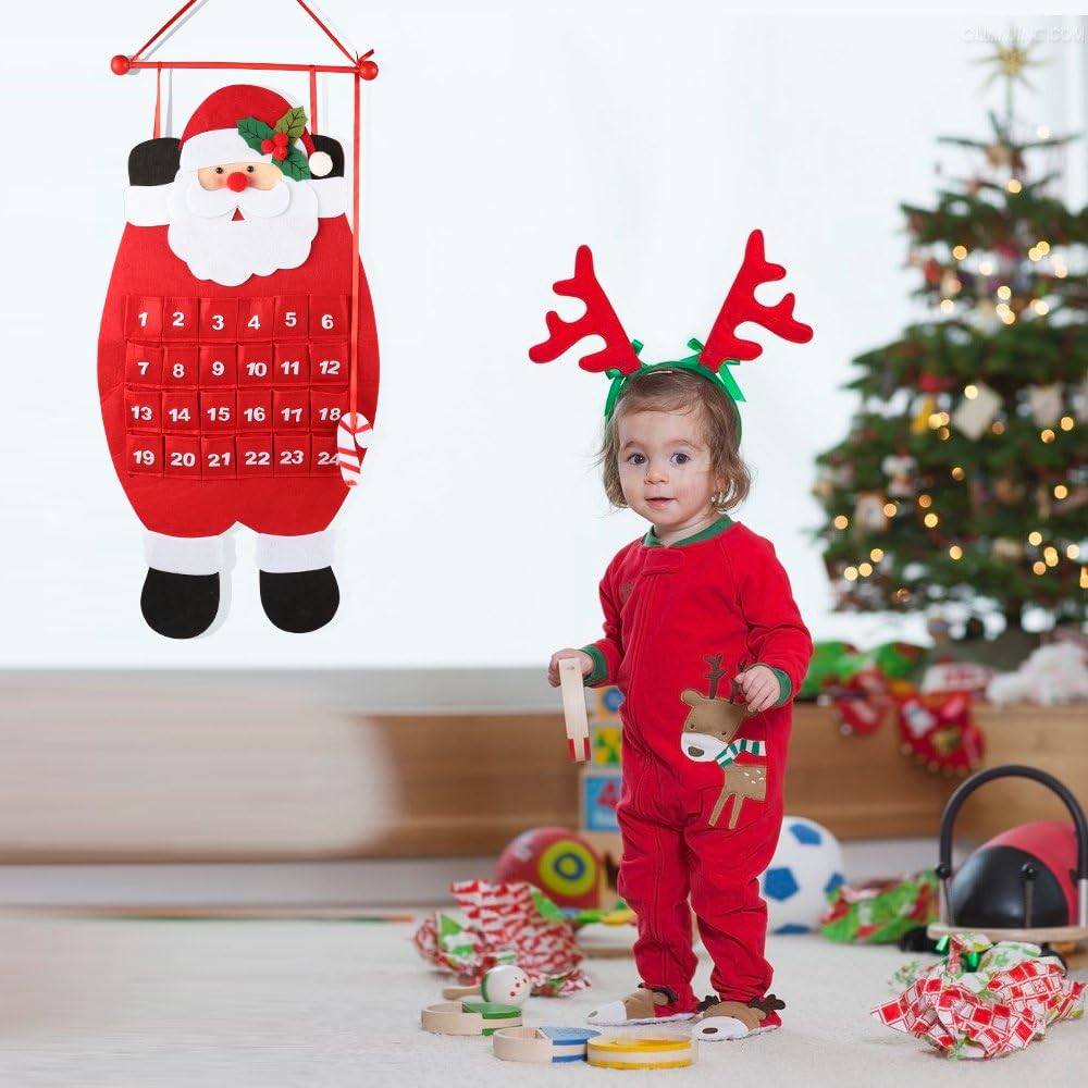 1PC Wall Hanging Christmas Decorations 24 Days Santa Snowman Elk Reusable Xmas Countdown Calendar Christmas Advent Calendar
