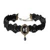 Vintage krajkový náhrdelník Gotický choker s oválným umělým drahokamem Dámský krajkový choker pro Cosplay Denní nošení Kostýmové večírky