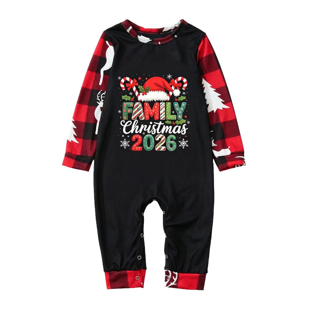Christmas Print Matching Family Loungewear Set, Long Sleeve Round Neck Top and Pants