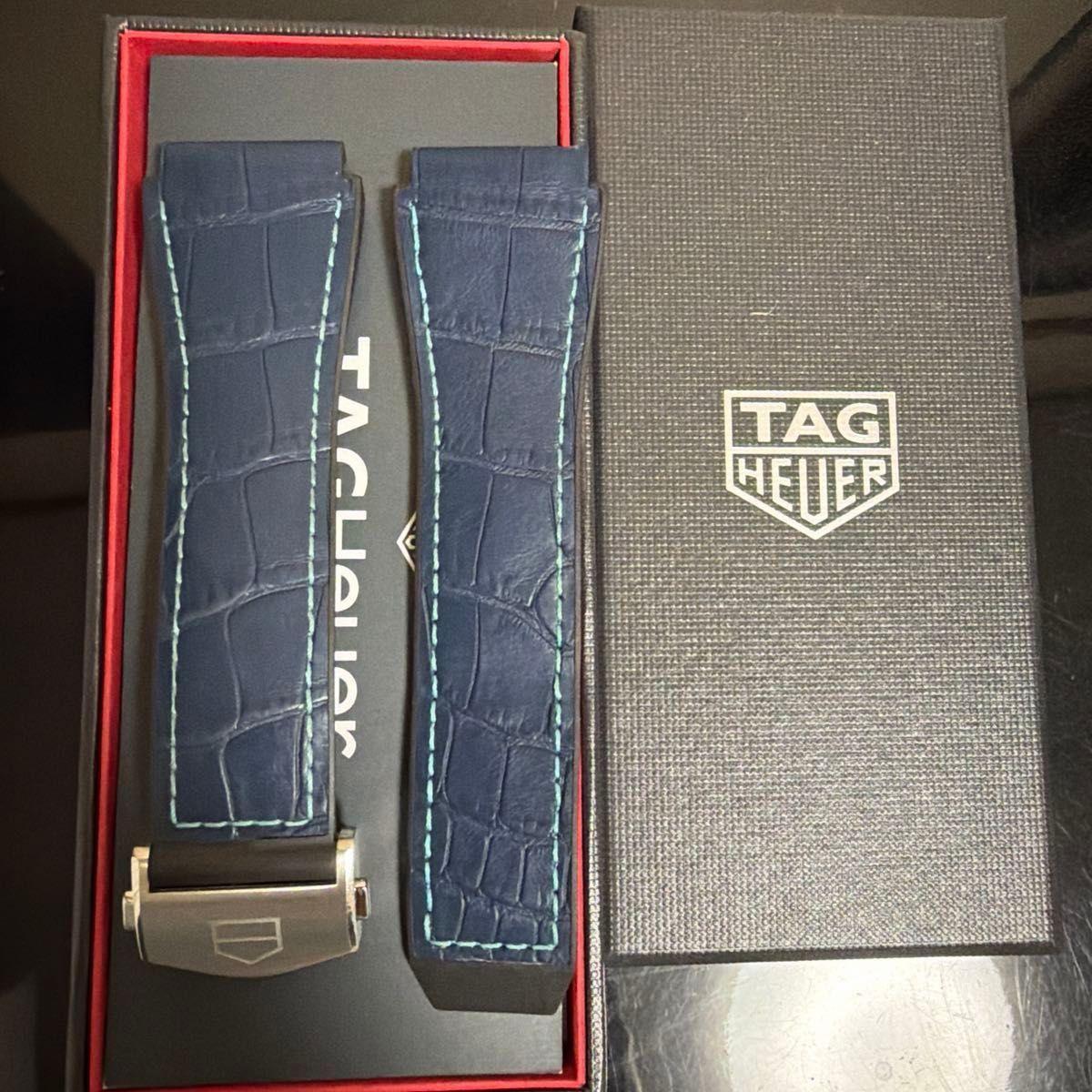 Used TAG HEUER Genuine Leather Belt Navy Croco Embossed