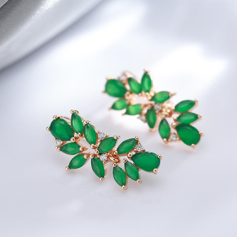 Full Emerald Cut Zircon Crystal Flower Drop Earrings For Women Luxury  Rose Gold Color Daily Fine Ethnic Jewelry