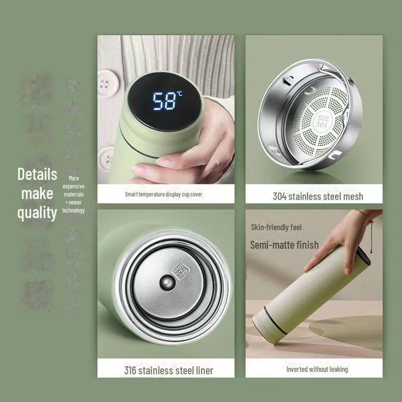 Korean Style 316 Stainless Steel Thermos with Smart Temperature Display – Unisex, Cute & Simple Design