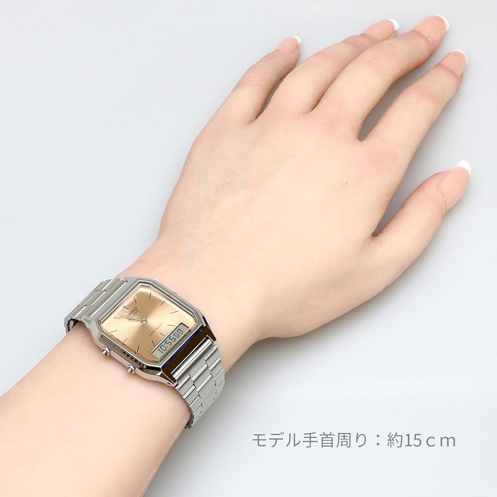 Casio Ana-Digi Quartz Watch Vintage Series AQ-230A-4AMQY Unisex Dual Time Apricot Color