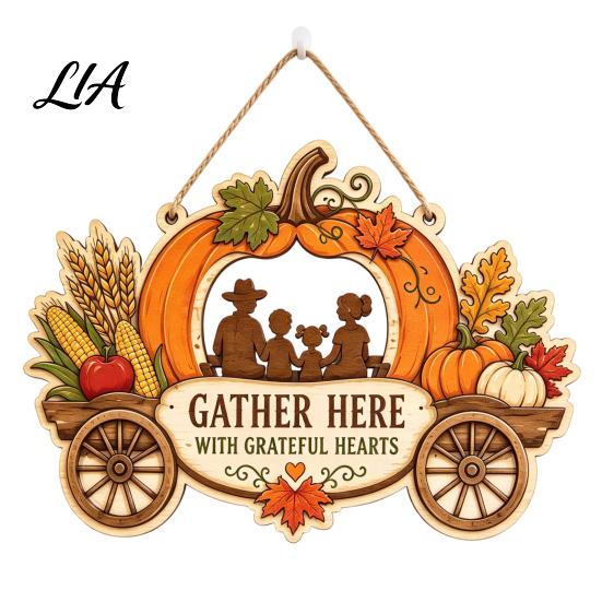 Wooden Craft for Thanksgiving Front Door Hanging Sign, Pumpkin Turkey Pattern Hanger, Autumn Harvest Theme Home Decoration Wall Ornament Farmhouse