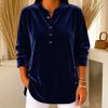 Haut Tunique Velours Femme Coupe Ample Col en V Boutonné Manches Longues