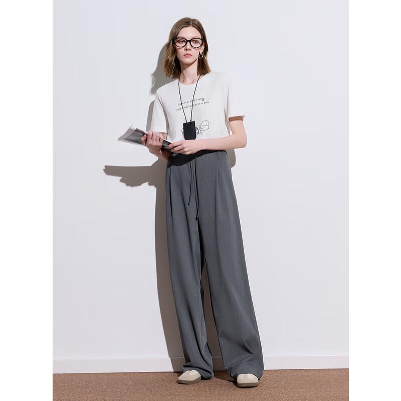 Sancai 2025 Autumn Elastic Waist Loose Straight Leg Pants