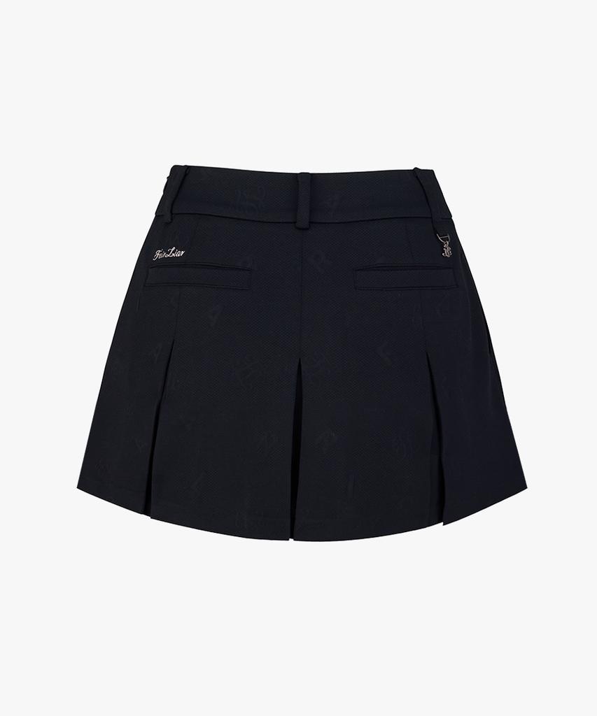 FAIRLIAR GOLF Lettering Jacquard Pleated Skirt (Black)