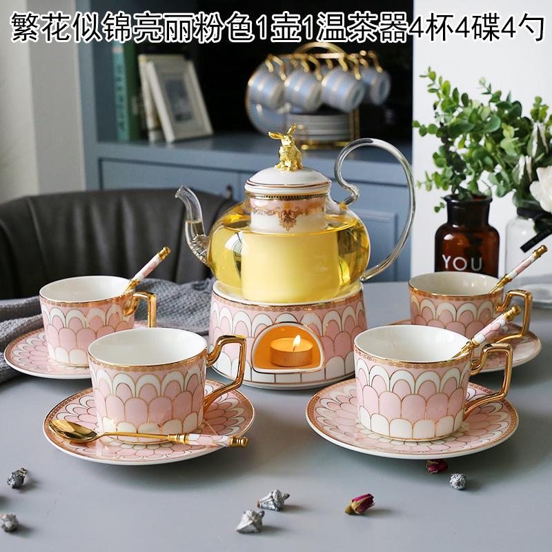 Household Flower Teapot Set, Glass Boiled Fruit Teapot, Ceramic Afternoon Tea Flower Fruit Teacup Tea Set, Candle Heating