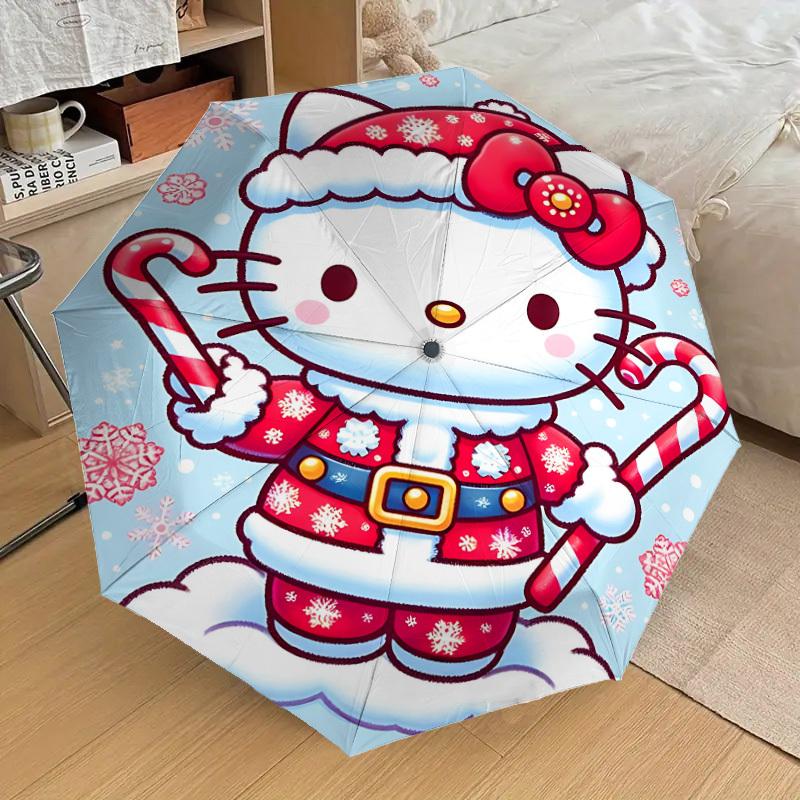 1pc Christmas Hello Kitty Automatic Folding Umbrella] Durable Iron Frame & Rod, Portable Folding, Makes a Great Holiday Gift yy251016262