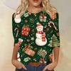 Women's Fashion Casual Round Neck Three-quarter Sleeve Christmas Print T-shirt Top