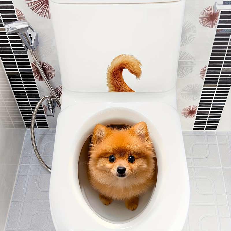 Cute Pomeranian Dog Toilet Sticker Bathroom Toilet Cover Sticker Wall Stickers Wc For Waterproof Home Decoration S635