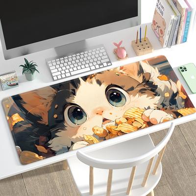 Extra-large Mouse Pad for Office, Cute Cartoon Cat, Creative Design for Working People, Computer Keyboard and Study Desk Mat