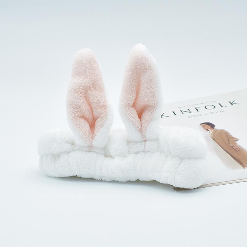 Cute Bunny Ear Cosmetic Hairband Fluffy Elastic Makeup Accessory for Shower Face Washing Facial Spa Cosplay