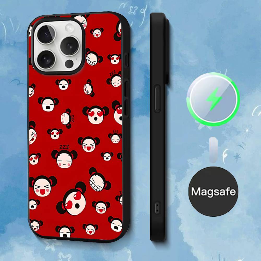 P-Pucca Cute Love Phone Case For iPhone 17,16,15,14,13,12,11,Pro,Max,Plus,Mini,SE4,E Magnetic Magsafe Wireless Charging