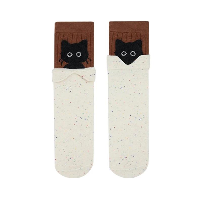 

2026 Korean Cute Cartoon Kitten Mid-tube Socks Women s Autumn Winter Warm Stacking Socks Kawaii Cat Print Cotton Soft Long Sock