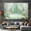2D Sage Green Curtain Backdrop White Flower Wedding Photography Background