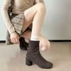 Korean retro slim sleeve short boots children's autumn and winter new round head suede thick heel short boots women