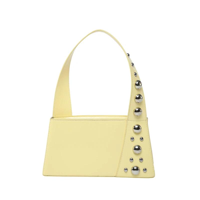 

Solid PU Hasp Sequined Sweet Shoulder Bags 2026 Fashi Rivets Niche Top-Handle Bags Large Capacity Persality Bags for Women жовтий