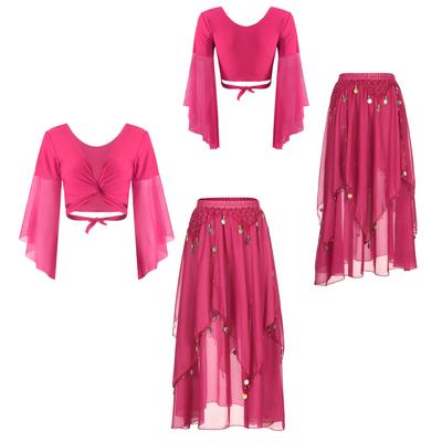 Hastánc ruházat Keleti táncruha Hastánc Performance Crop Top gyöngyös sifon szoknyával