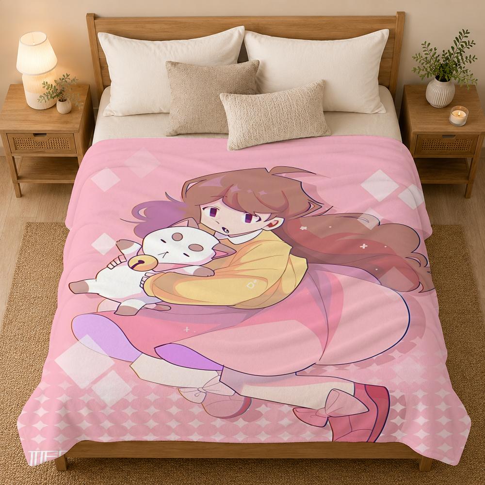 Coperta in flanella Bee and PuppyCat Animation Series, 240g, adatta per divani, letti, uffici, squisite coperte regalo