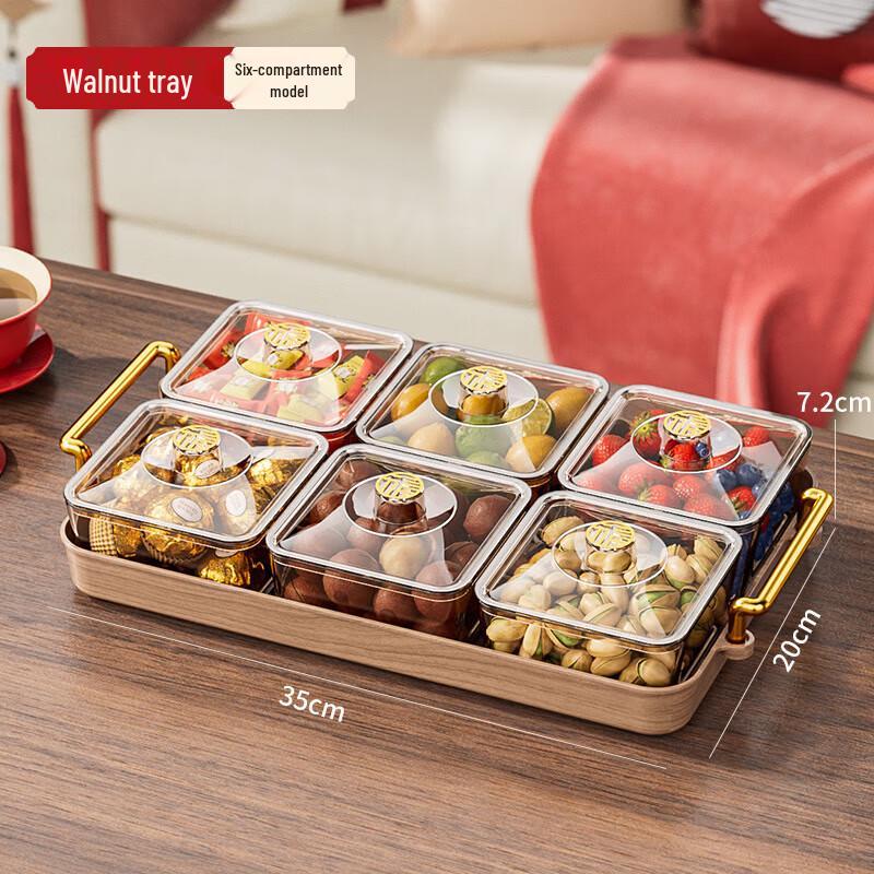 Six-Compartment Dried Fruit Serving Tray with Lid