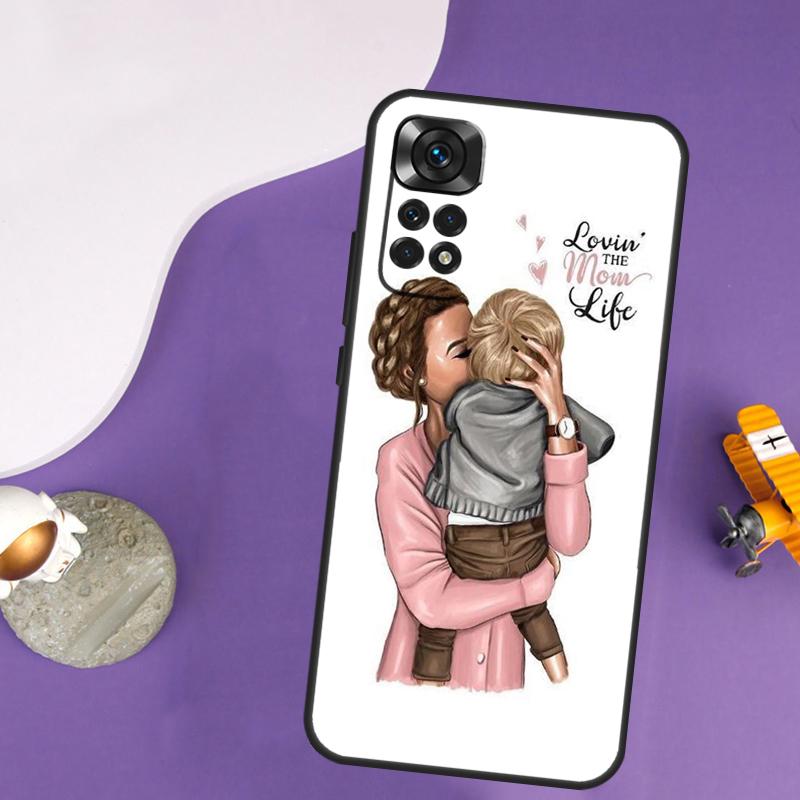 Black Brown Hair Baby Mom Girl Queen Case For Xiaomi Redmi Note 13 14 Pro 12 9 10 11 Pro 10S 11S 12S Redmi 14C 13C 10C 12C Cover