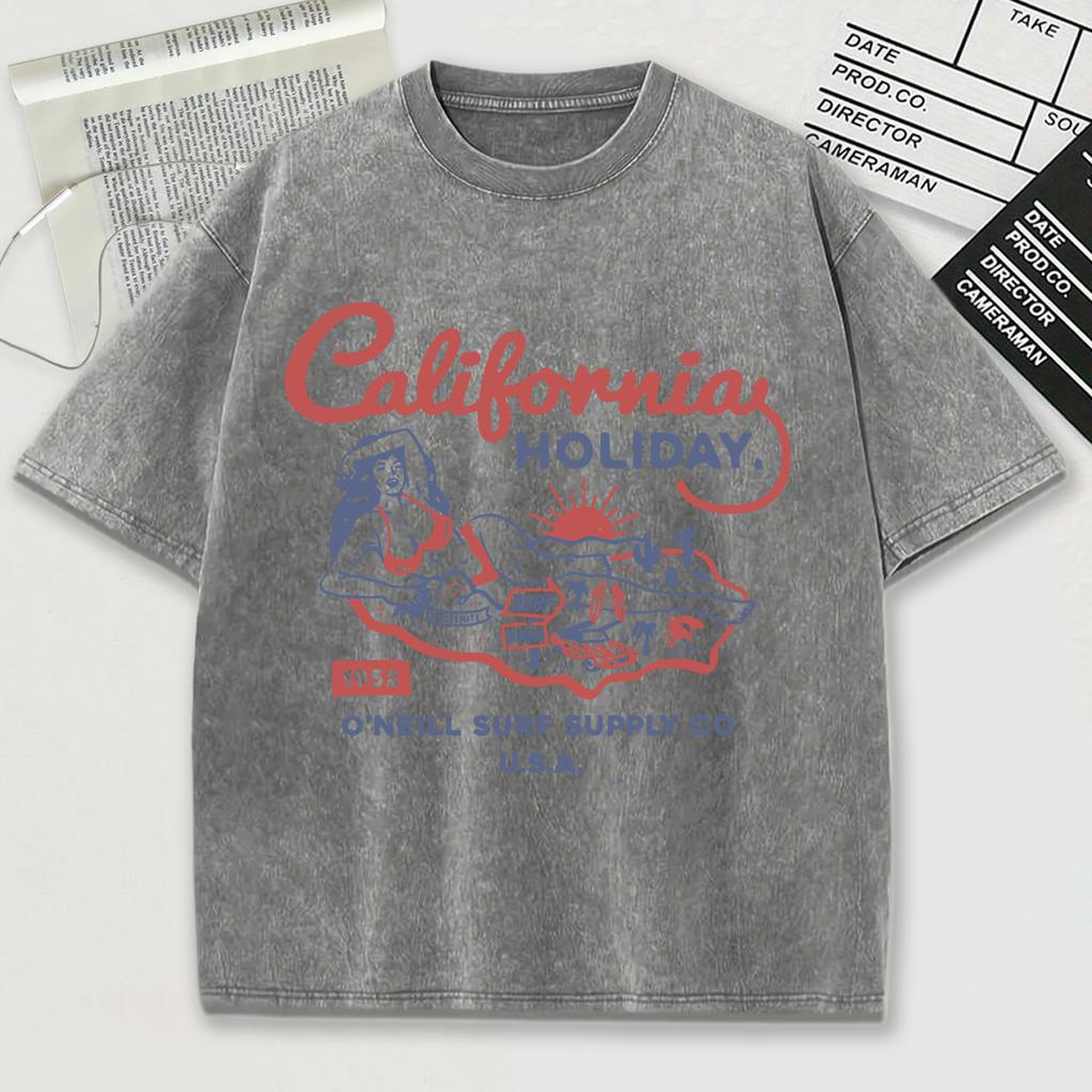 Holiday O'Neill Surf Supply Usa Washed T Shirt Men Summer Tops Trendy Loose Short Sleeve Unisex Soft Cotton Streetwear