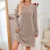 Fall Winter Women's Loose V-neck Long Sleeve Pocket Casual Loungewear Dress, European American Crossbody Fashion